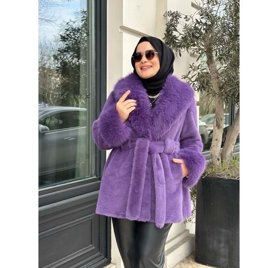 ANGORA KISA KÜRK KABAN - MOR - STD
