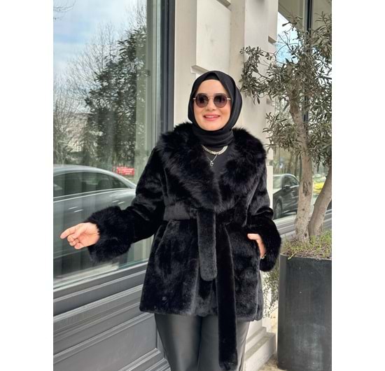 ANGORA KISA KÜRK KABAN - SİYAH - STD