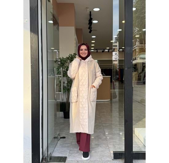 KAPÜŞONLU KAPİTONE ANGORA KABAN - KREM - 1