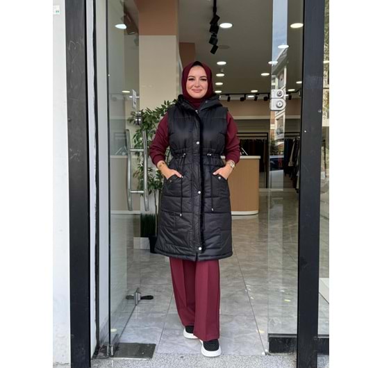 KOPÜŞONLU ARA BOY ŞİŞME YELEK - SİYAH - 38
