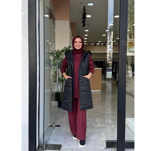 KOPÜŞONLU ARA BOY ŞİŞME YELEK - SİYAH - 38