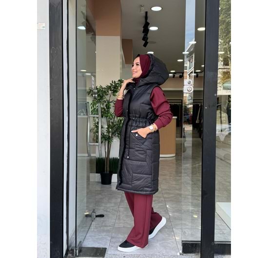 KOPÜŞONLU ARA BOY ŞİŞME YELEK - SİYAH - 38