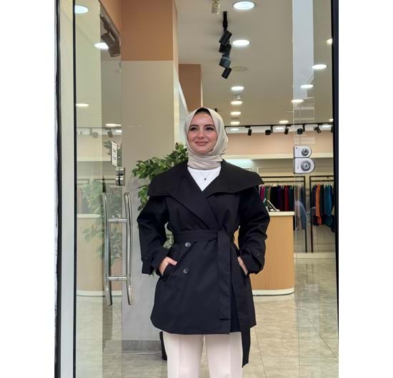 KISA TRENCH - SİYAH - STD