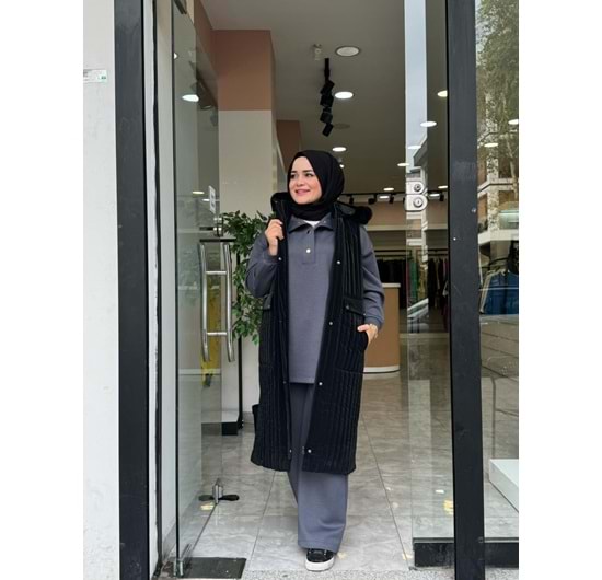 KAPÜŞONLU YELEK - SİYAH - 38