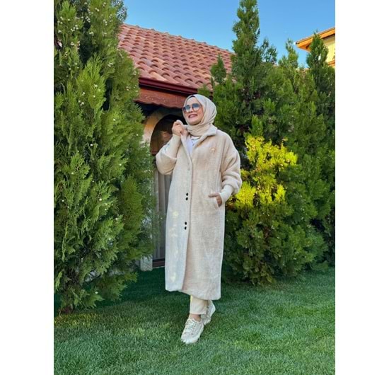 ANGORA UZUN DÜĞMELİ KABAN - CAMEL - 1
