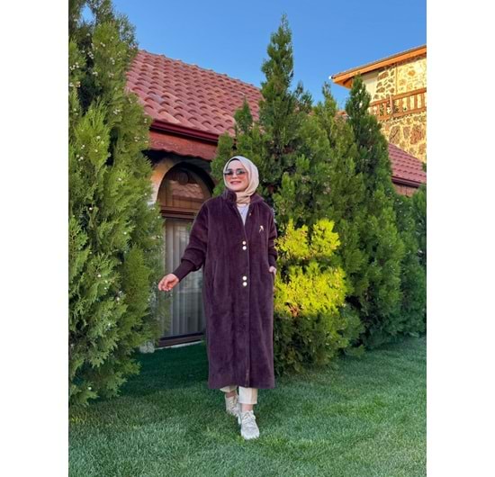 ANGORA UZUN DÜĞMELİ KABAN - KAHVERENGİ - 3