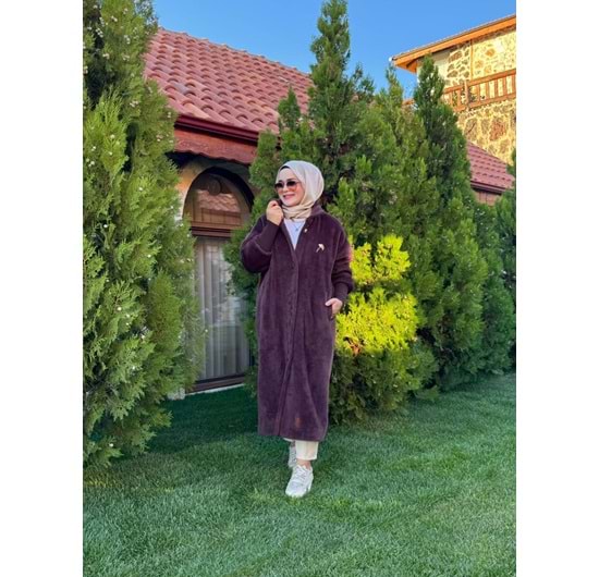 ANGORA UZUN DÜĞMELİ KABAN - KAHVERENGİ - 3