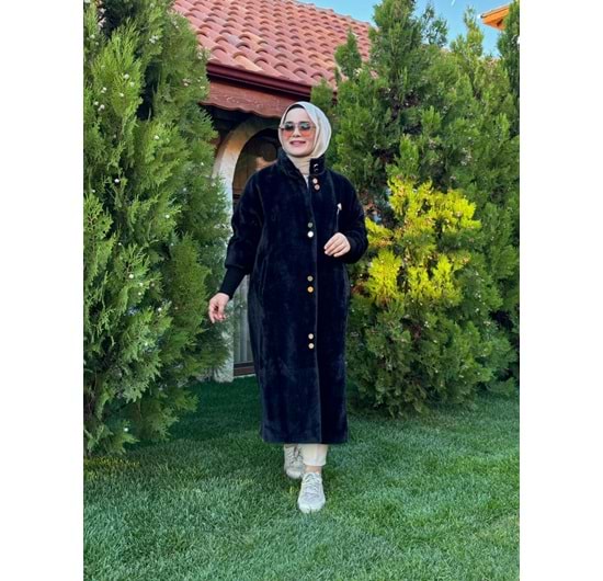 ANGORA UZUN DÜĞMELİ KABAN - SİYAH - 1