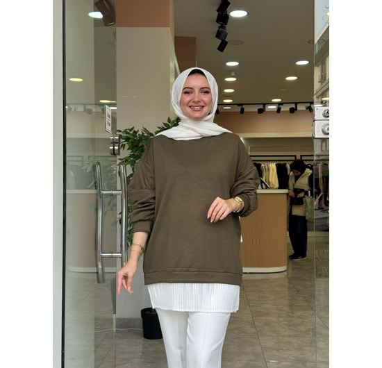 BASİC PİLELİ SWEAT - HAKİ YEŞİLİ - L-XL