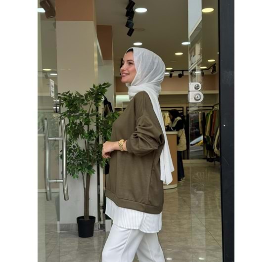 BASİC PİLELİ SWEAT - HAKİ YEŞİLİ - L-XL