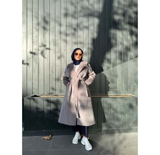 KUŞAKLI KAŞE KABAN - GRİ - STD