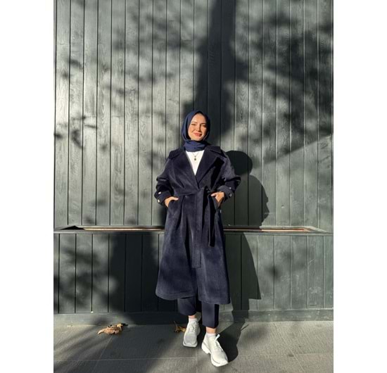 KUŞAKLI KAŞE KABAN - LACİVERT - STD