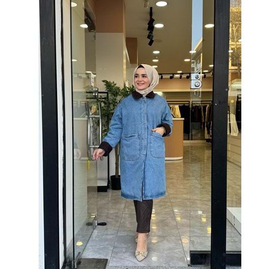 UZUN KOT TRENCH - MAVİ - S-M