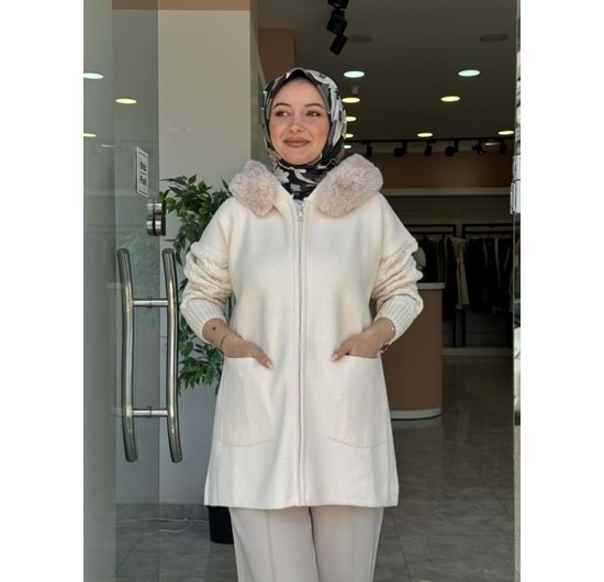 KAPÜŞONLU KÜRK HIRKA - EKRU - STD