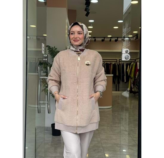 ANGORA KISA FERMUARLI KABAN - CAMEL - 1
