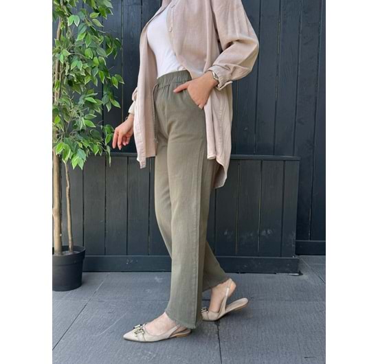 GABARDİN PÜSKÜL PANTOLON - YEŞİL - 38