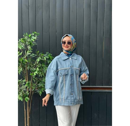 ŞERİT TAŞ KOT CEKET - MAVİ - L-XL