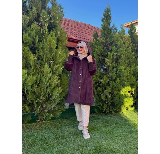 ANGORA DÜĞMELİ KABAN - KAHVERENGİ - STD