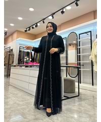 KOL İNCİ DETAY ABAYA - SİYAH - 1