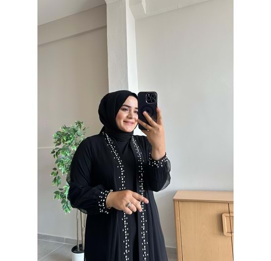 KOL İNCİ DETAY ABAYA - SİYAH - 1