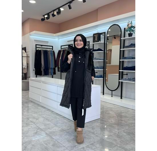 PELUŞ ŞİŞME YELEK - SİYAH - 38
