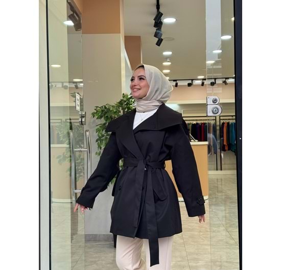 KISA TRENCH - SİYAH - STD