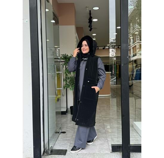 KAPÜŞONLU YELEK - SİYAH - 38