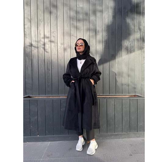 KUŞAKLI KAŞE KABAN - SİYAH - STD