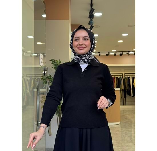 YARIM DÜĞMELİ KAZAK - SİYAH - STD