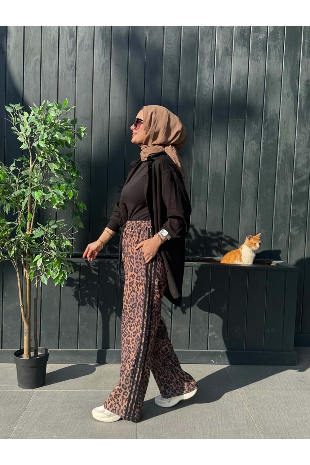 LEOPAR ŞERİT PANTOLON - KAHVERENGİ - S